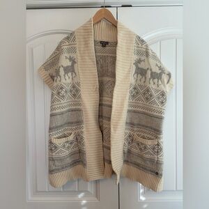 Eddie Bauer Reindeer Fair Isle Cardigan Chunky Knit Women's Cardigan Size XS / S